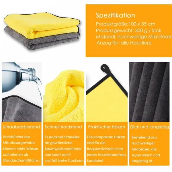 Pet Towel Quick Dry Bath Robe Soft Absorbent Cleaning Washcloth Accessories - Image 5