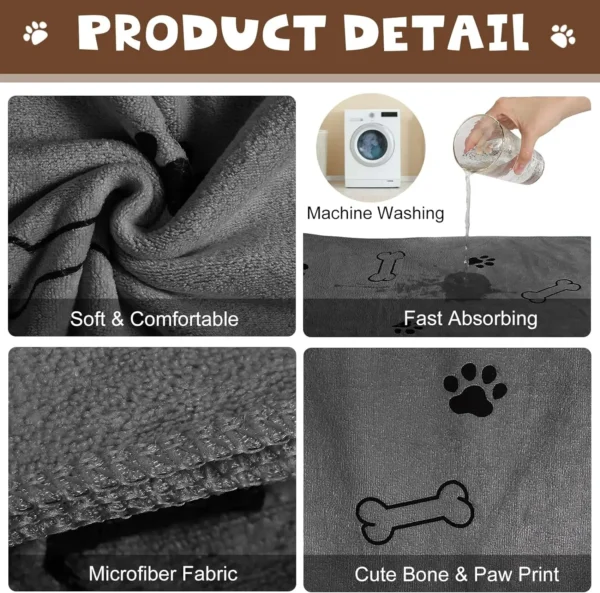 Dog Towels – Quick-Drying, Absorbent, Soft Microfiber Pet Towels - Image 3