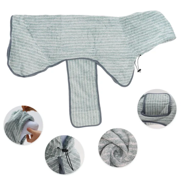 Dog Towels: Hooded Striped Bathrobe for Quick Drying and Comfort - Image 2